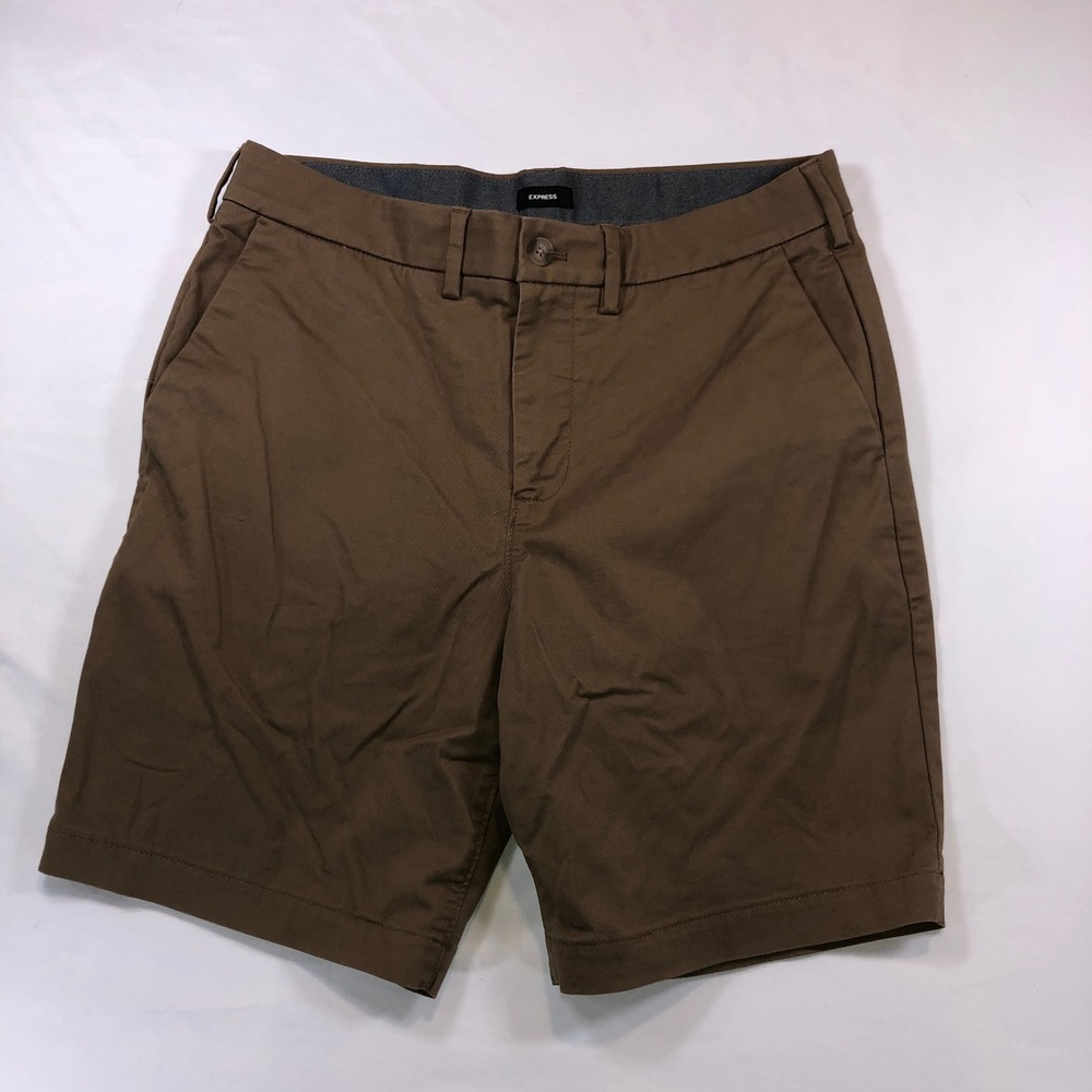 Express Mens Chino Shorts Brown Flat Front Twill Casual Summer Size 33